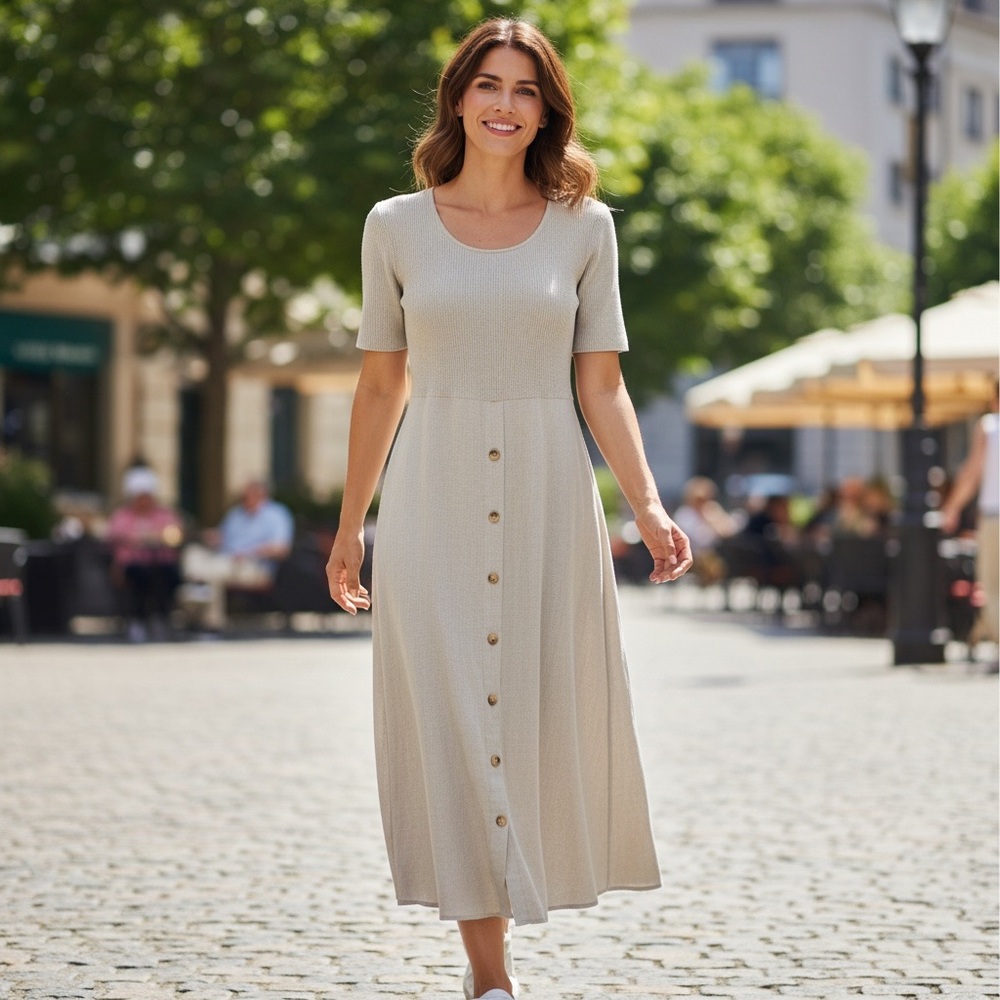 Vintage Spiegel Maxi Dress 90s Minimalist Cottagecore Waffle Knit Linen Maxi